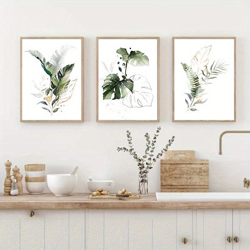 3pcs Frameless Vertical & Palm Plants Wall Art - Foliage Panels Suitable For / Botanical Decor, Plants Artwork, Maintenance (no Frame)