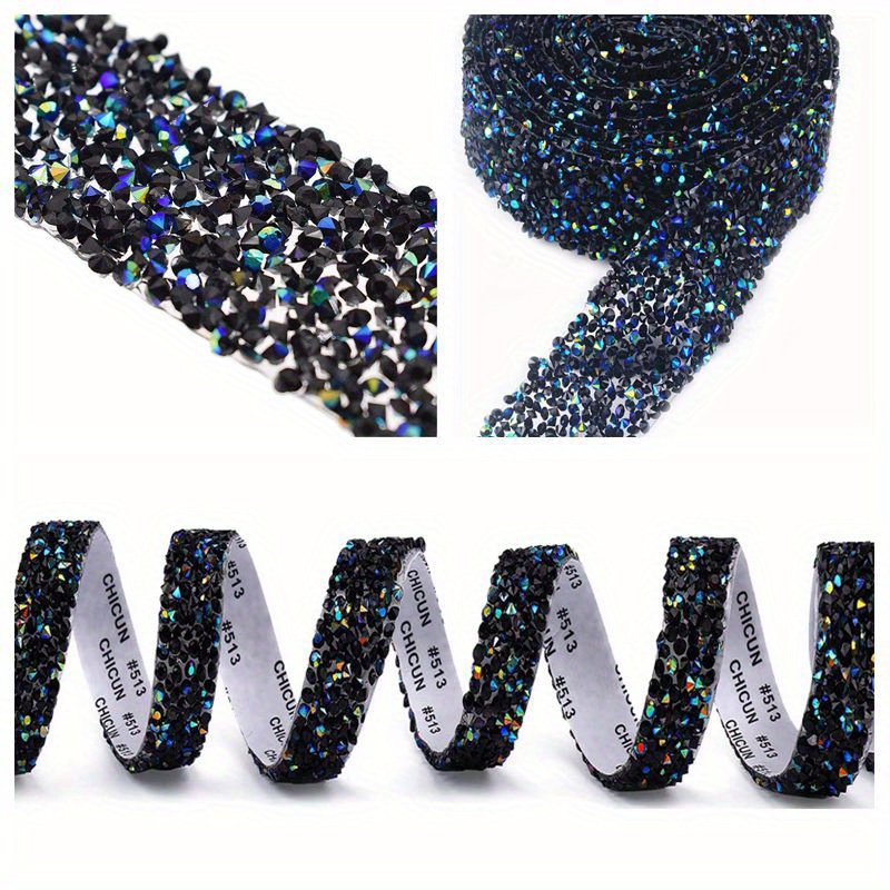 Bling - Silver/Black Rhinestone With Black Backing 1 Yard-TO