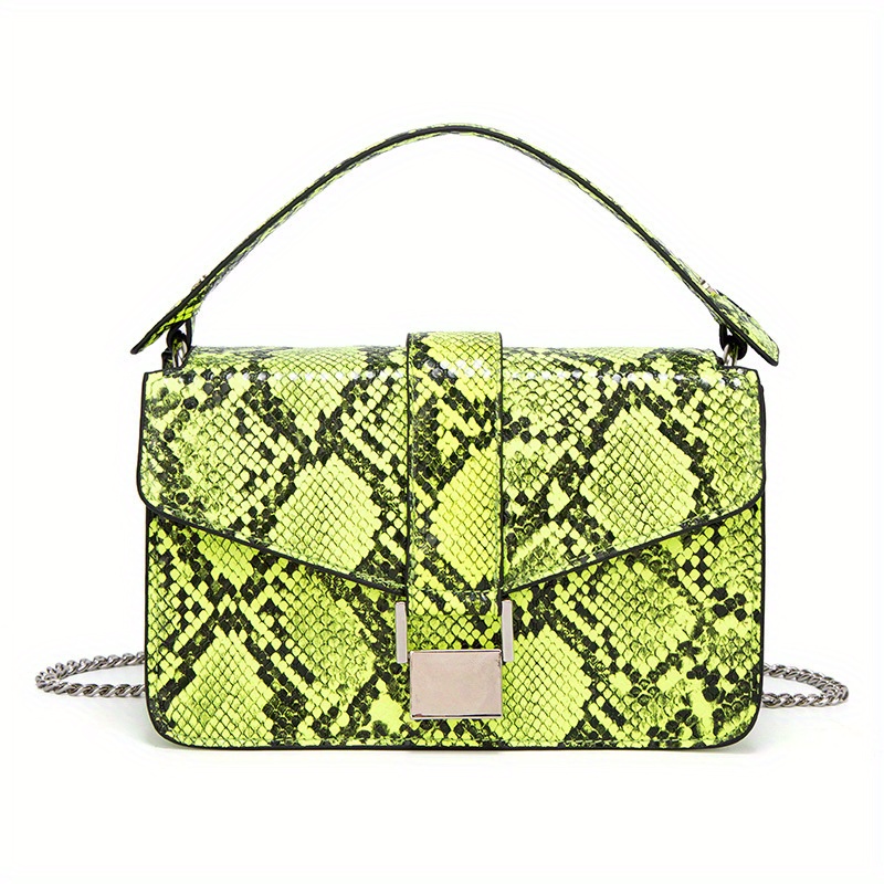 Snakeskin Pattern Tote Bag Chain Top Handle Square Purse Womens Small Pu  Crossbody Bag, Check Out Today's Deals Now