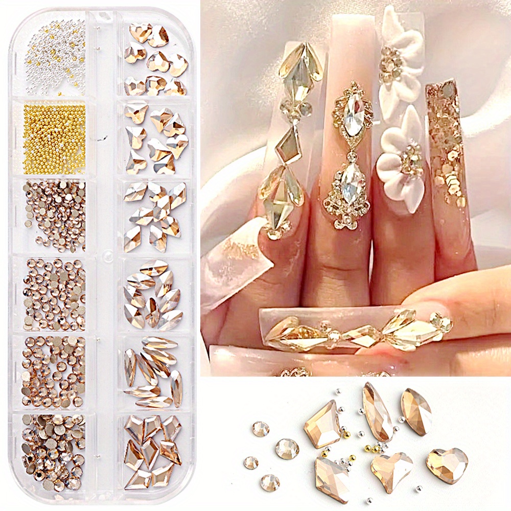 Nail Diamonds Set, Glass Crystal Nail Jewels & Flatback Nail Rhinestones  for Nails Art Decorations Kit Bling Nail Gems and Diamonds 3D Nail Charms 