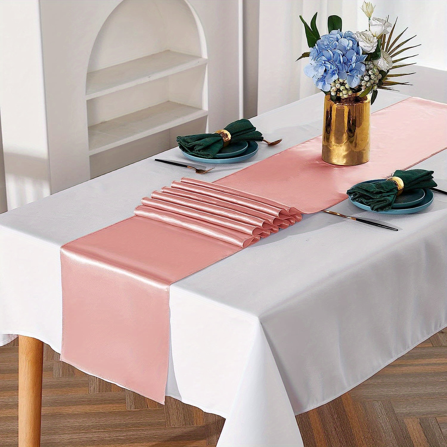 Rose gold table runners satin table runner long silk smooth temu