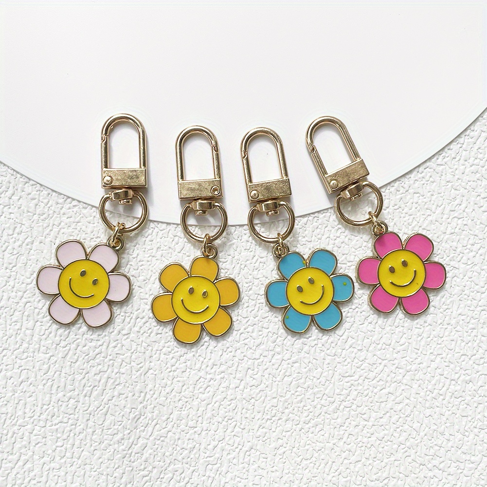 Smile Face Flower Keychain Cute Happy Sunflower Car Key Ring - Temu ...