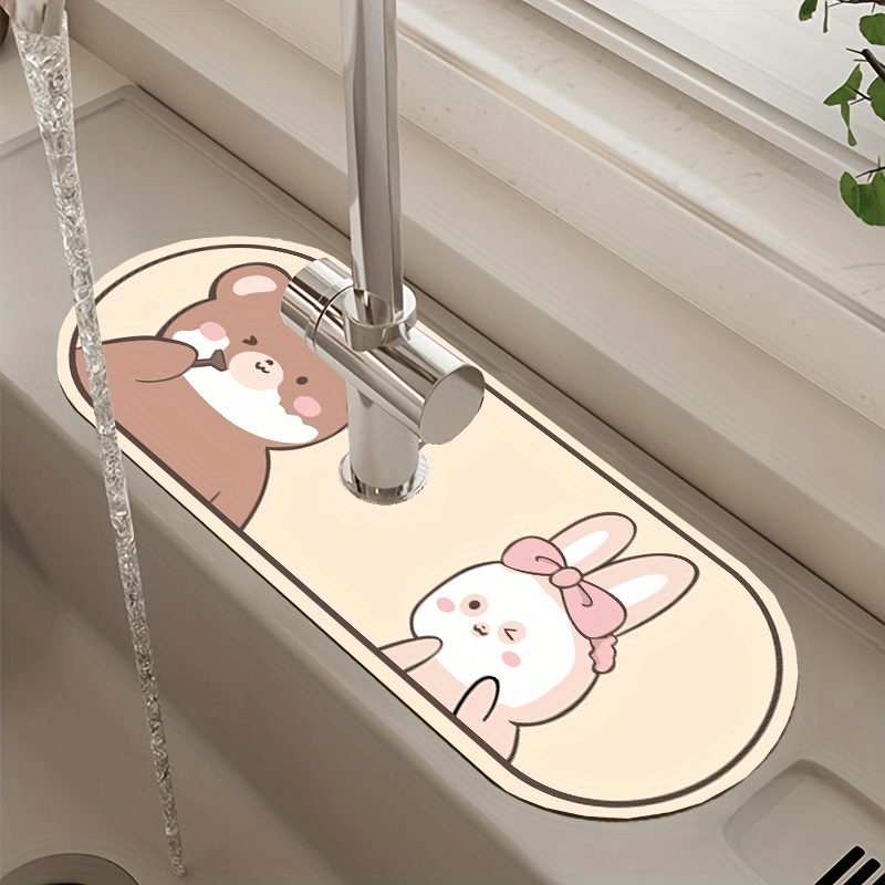 Kitchen Sink Faucet Drain Pad Bath Mats Cartoon Faucet Drainage Pad  Non-slip QuickDry Mat for Kitchen Bath Countertop Protector - AliExpress