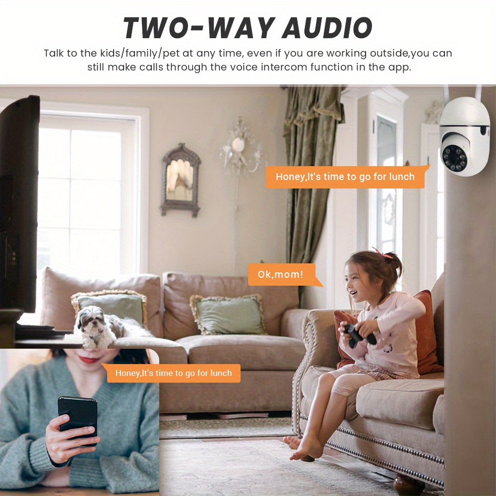 ptz camera 2mp hd wall mounted wifi ip camera webcam camera smart indoor camera with night vision two way audio motion detection shared by family members phone app control only equipped with 5v usb charging cable without adapter details 1