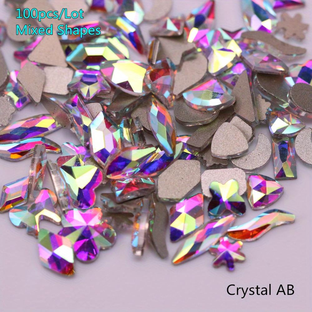 QIMYAR 100pcs Mixed Shape AB Color Glass Crystal Nail Art Rhinestones Nail Gems Flatback Rhinestone Diamonds Stone for 3D DIY Nails Art Crafts Jewelry