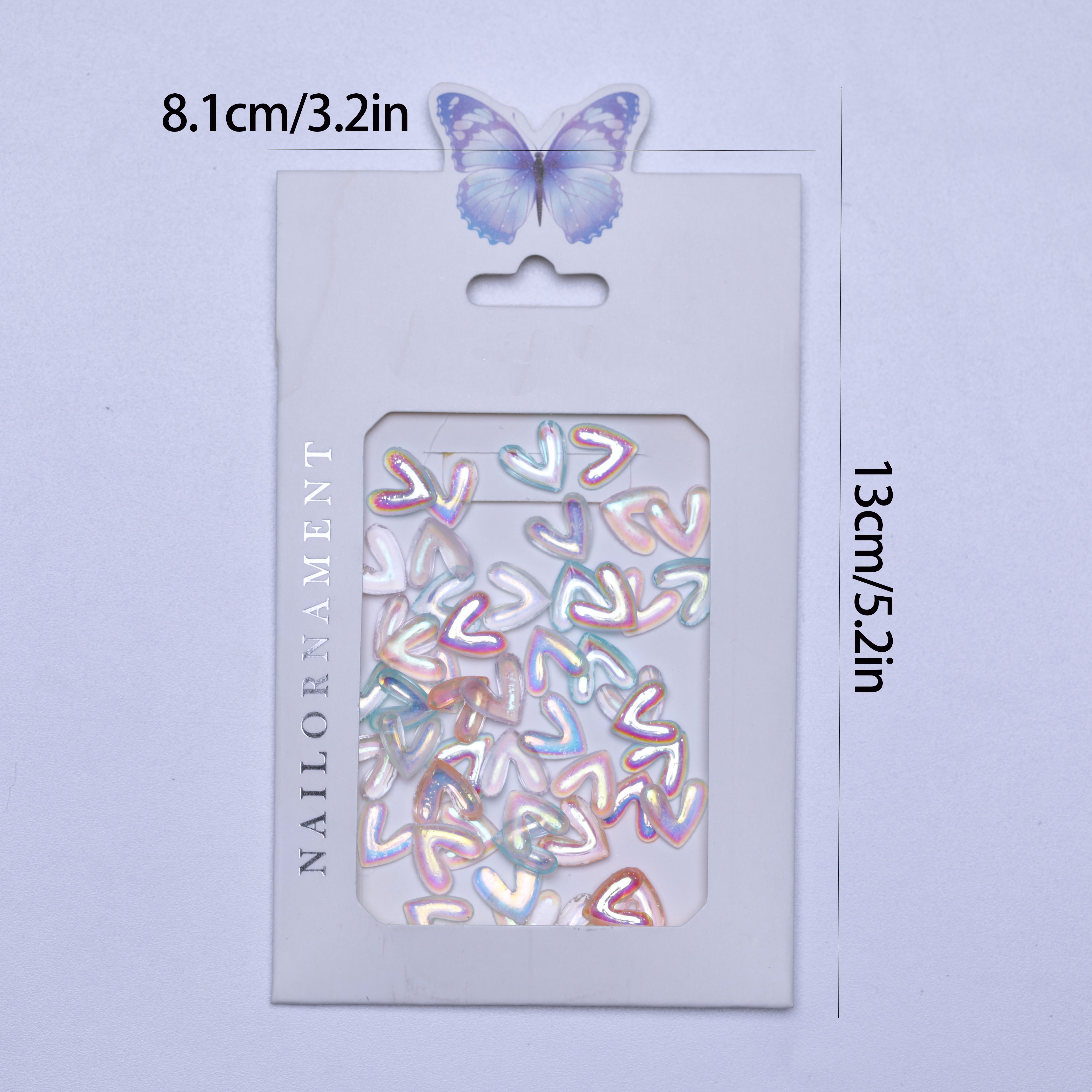 50pcs Heart Nail Charms, 3D Aurora Love Hearts Nail Gems Colorful Nail