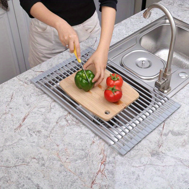 Expandable Roll Up Dish Rack, Telescopic Over The Sink Rolling Up