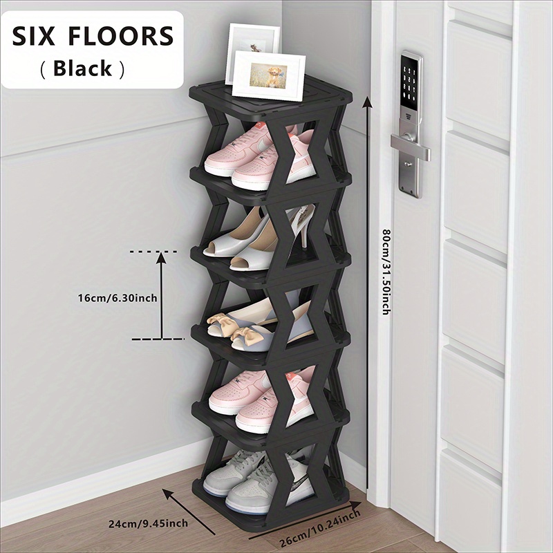 10-Tier Vertical Shoe Rack Corner Shoe Tower, Slim Shoe Organizer W/2  Hanging Hooks, Wooden Shoe Storage Stand for Entryway Hallway Closet, Black