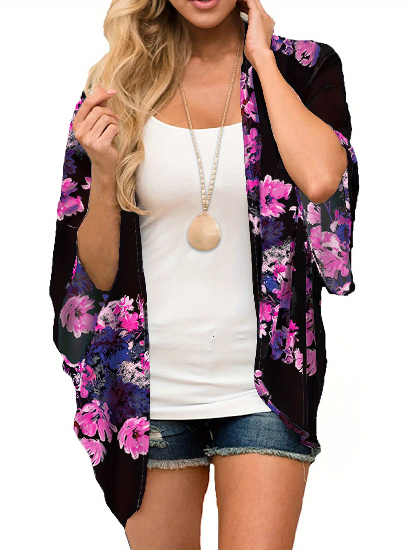 Kimono preto hot sale floral