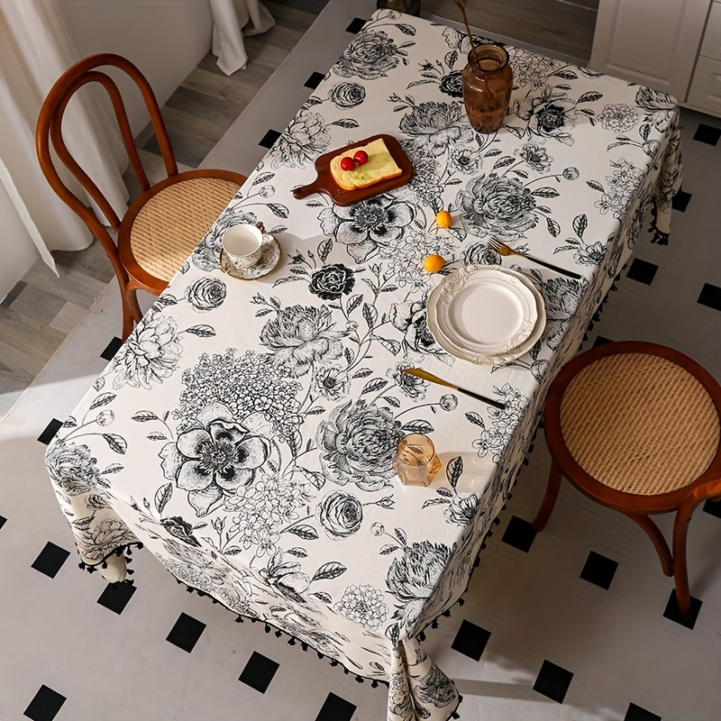 1pc Pastoral Style Floral Printed Tablecloth Linen Rectangular Rustic ...