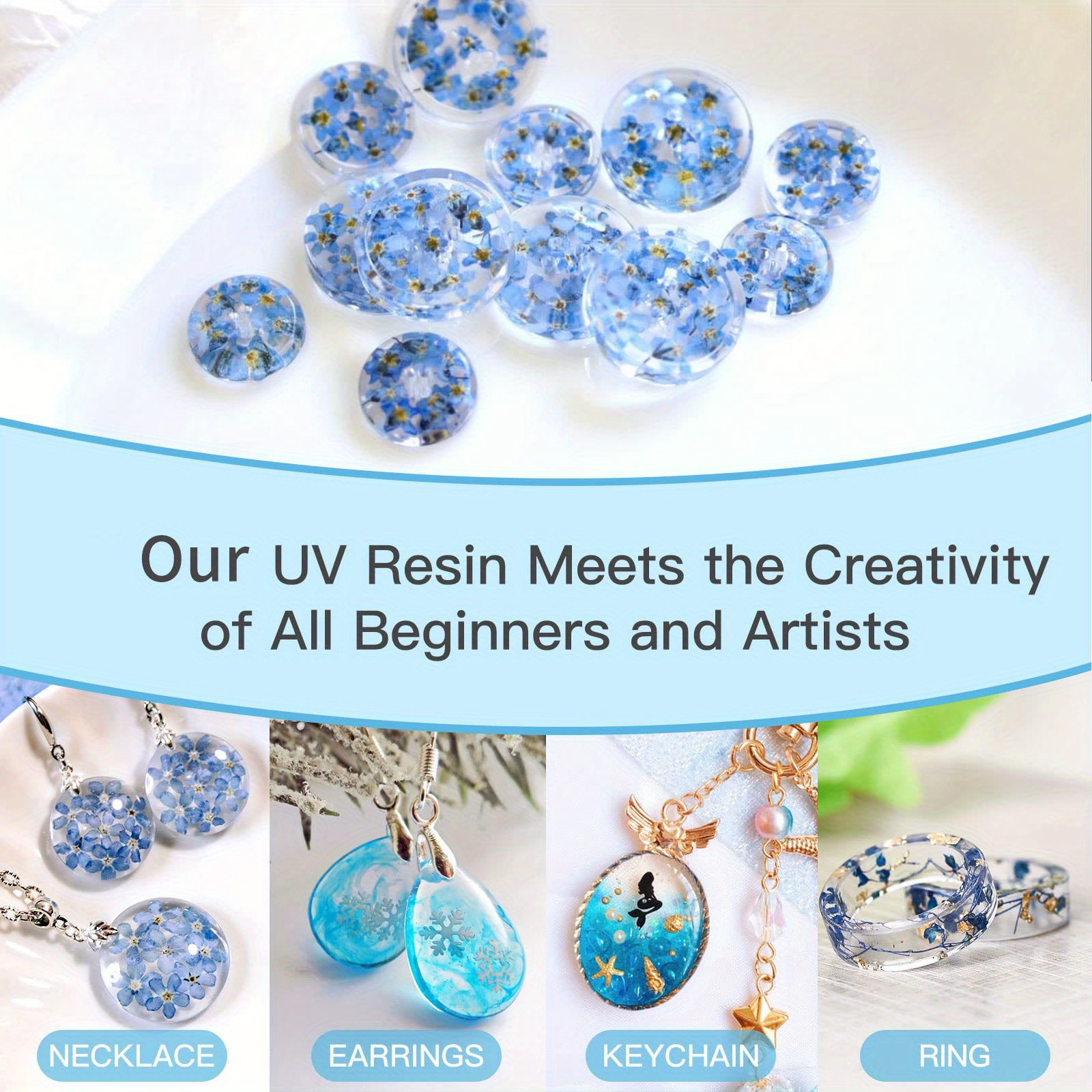 UV Resin Kit with Light,153Pcs Resin Jewelry Making Kit with 250G Crystal  Clear