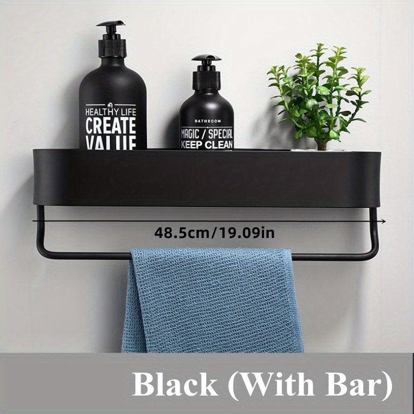 1pc Wall Mounted Storage Rack,Black Self Adhesive Storage Shelf