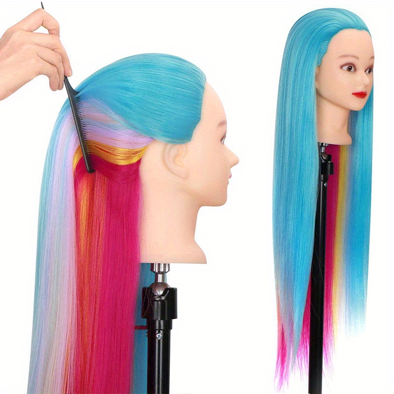 Premium Mannequin Head Rainbow Color Straight Hair - Temu