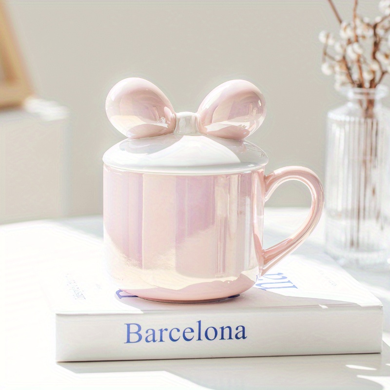 Cute Coffee Cup With Kawaii Bow Handle Ceramic Tea Mug With - Temu