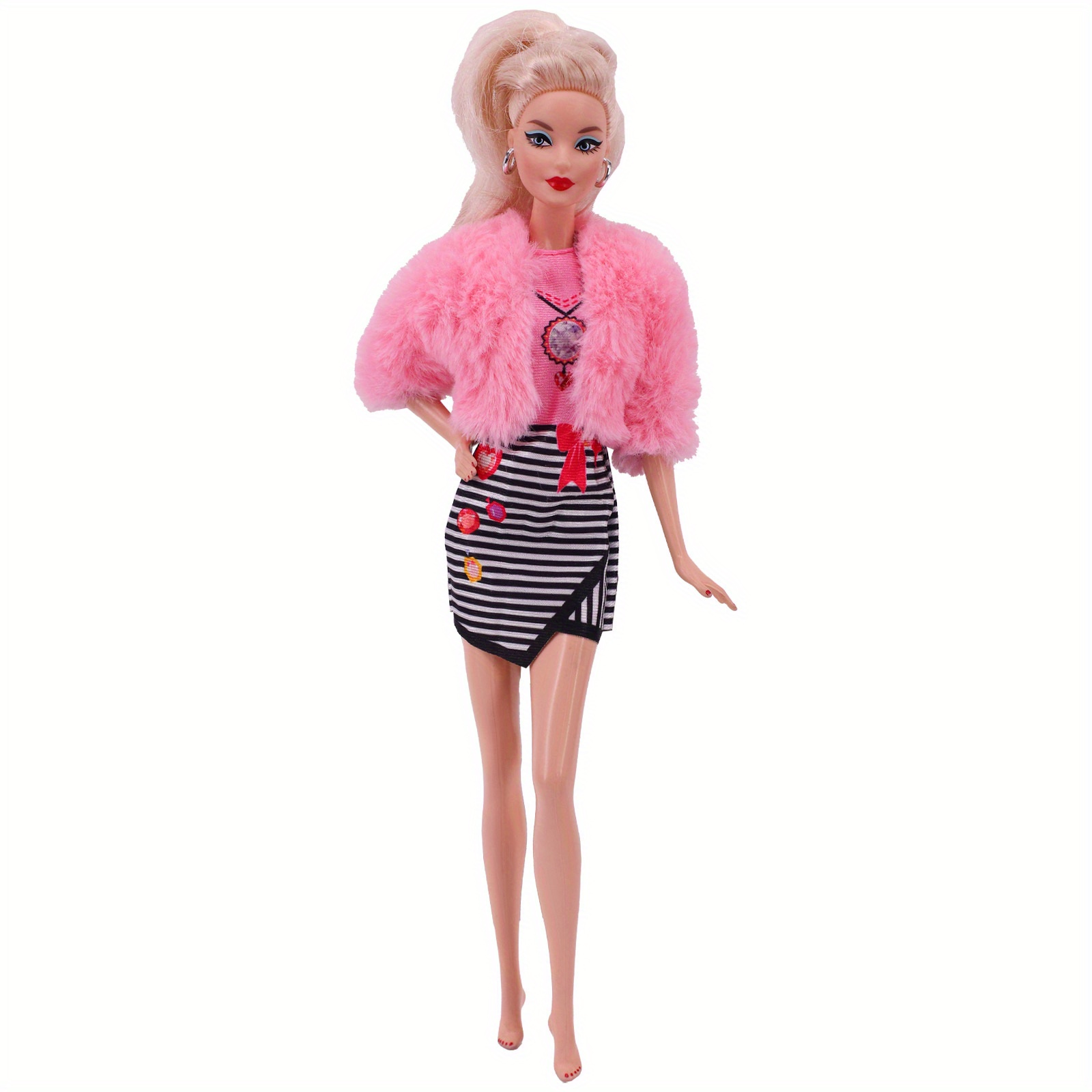 Barbies Boneca roupas, casaco de pelúcia, jaqueta, terno elegante