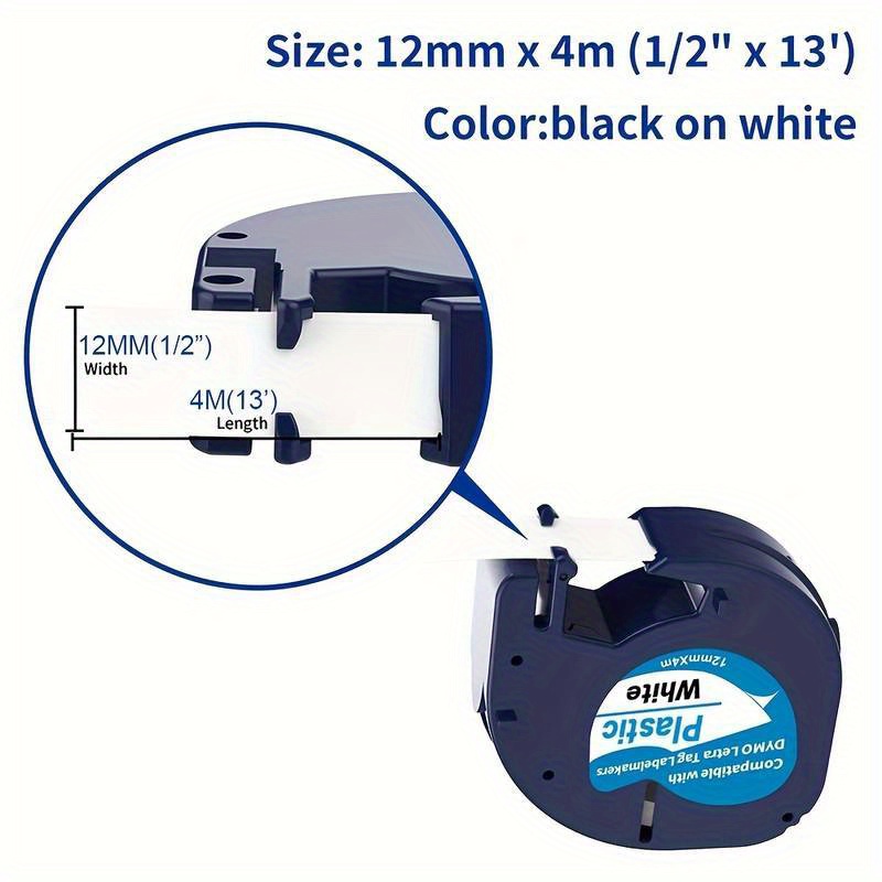 12mmx4m Portable Plastic Label Tape Compatible For Dymo Letratag 91200  Black On White at Rs 295, Printer Tapes