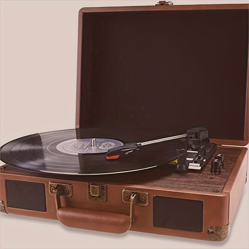 Tocadiscos de vinilo vintage, tocadiscos portátil de 3 velocidades con  Bluetooth, batería y altavoces estéreo (negro)
