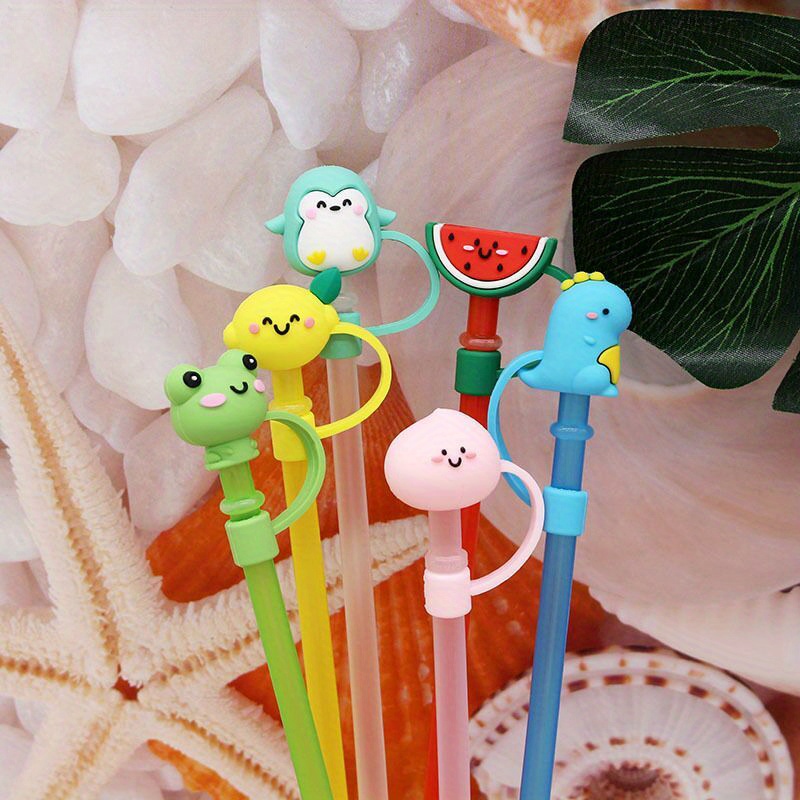 6pcs Silicone Straw Toppers Fruit Shaped Straw Toppers Cute