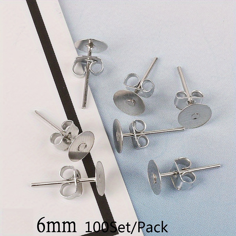1200 PCS 8MM Hypoallergenic Stainless Steel Earrings Posts Flat