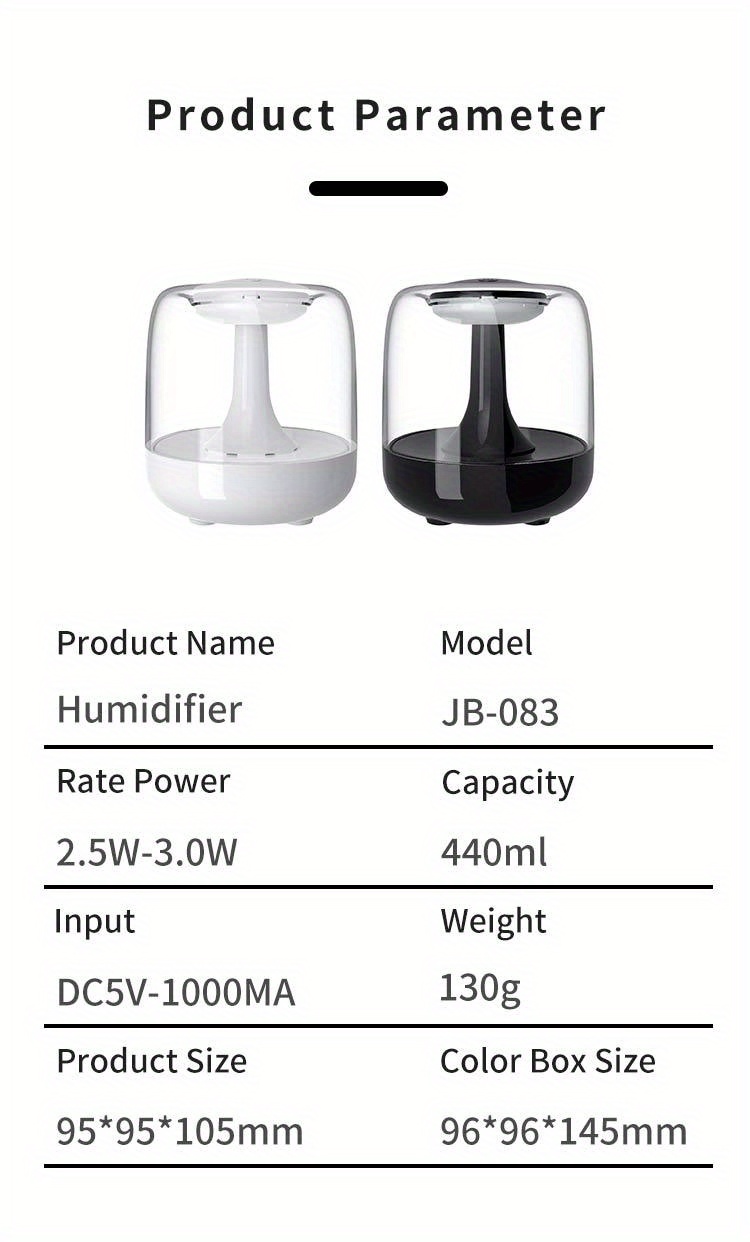 1pc 440ml cute mini air humidifier usb direct charge 44ml large mist volume mute aromatherapy night light for living room classroom bedroom office picnic travel details 12