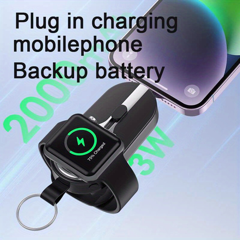 Two-in-one Emergency Charger For IPhone Mobile Phone Watch Mini Keychain Portable Power Bank 2000mAh