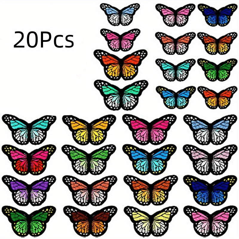 Parche termoadhesivo de 20 piezas, parches termoadhesivos de mariposa,  parches para ropa, apliques para coser, parche bordado, parches decorativos  de reparación para E