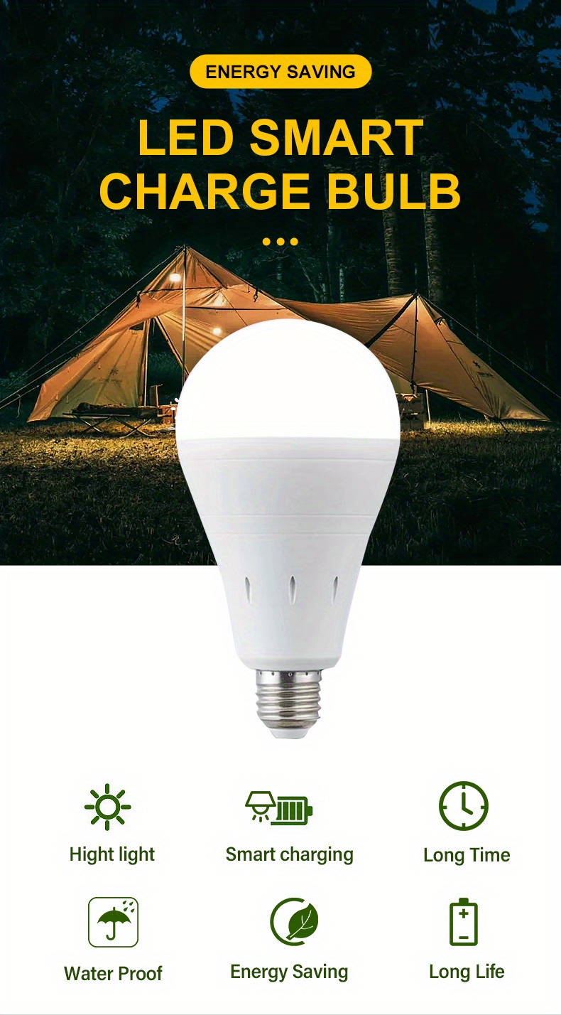 1 pc smart charge led bulb 7w 9w 12w 15w equivalent to 50w 100w daylight white 6000k with switch hook multifunctional battery backup emergency light for home emergency camping outdoor activities e26 base details 0