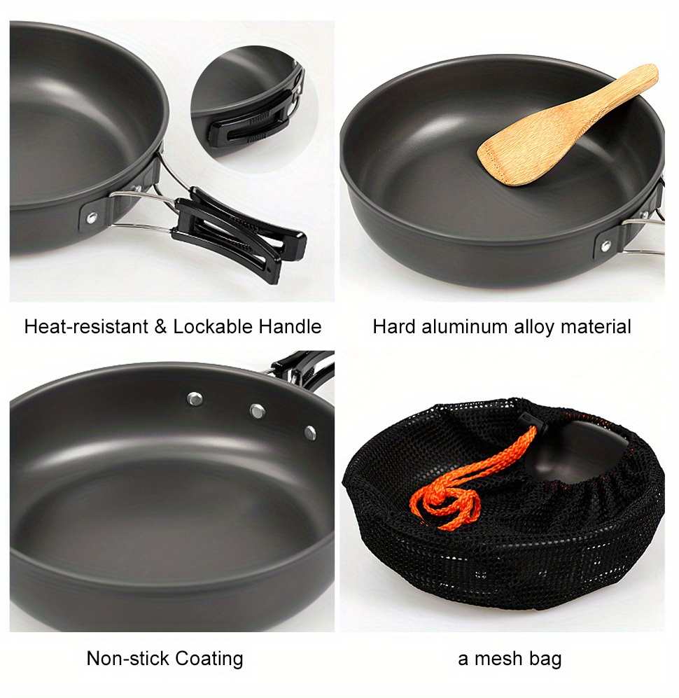 Camping Frying Pan Aluminum Portable Lightweight Hiking Skillet Camping  Cookware with Foldable Handle Camping Cooking Set