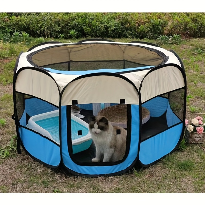 

Foldable Pet Playpen With Removable Mesh Shade Cover - Indoor/outdoor Exercise Kennel For Dogs, Cats, Puppies, And Kittens