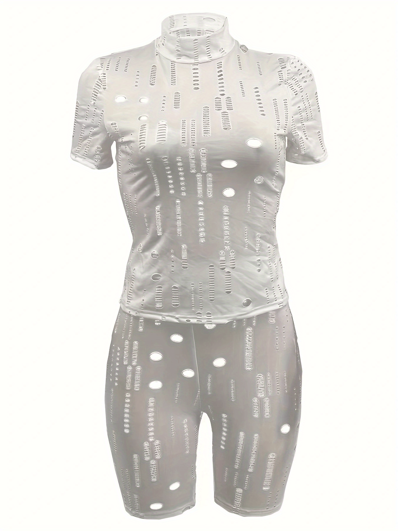 Sexy 2pc Set Mock Neck Tee & Slim Shorts Outfit