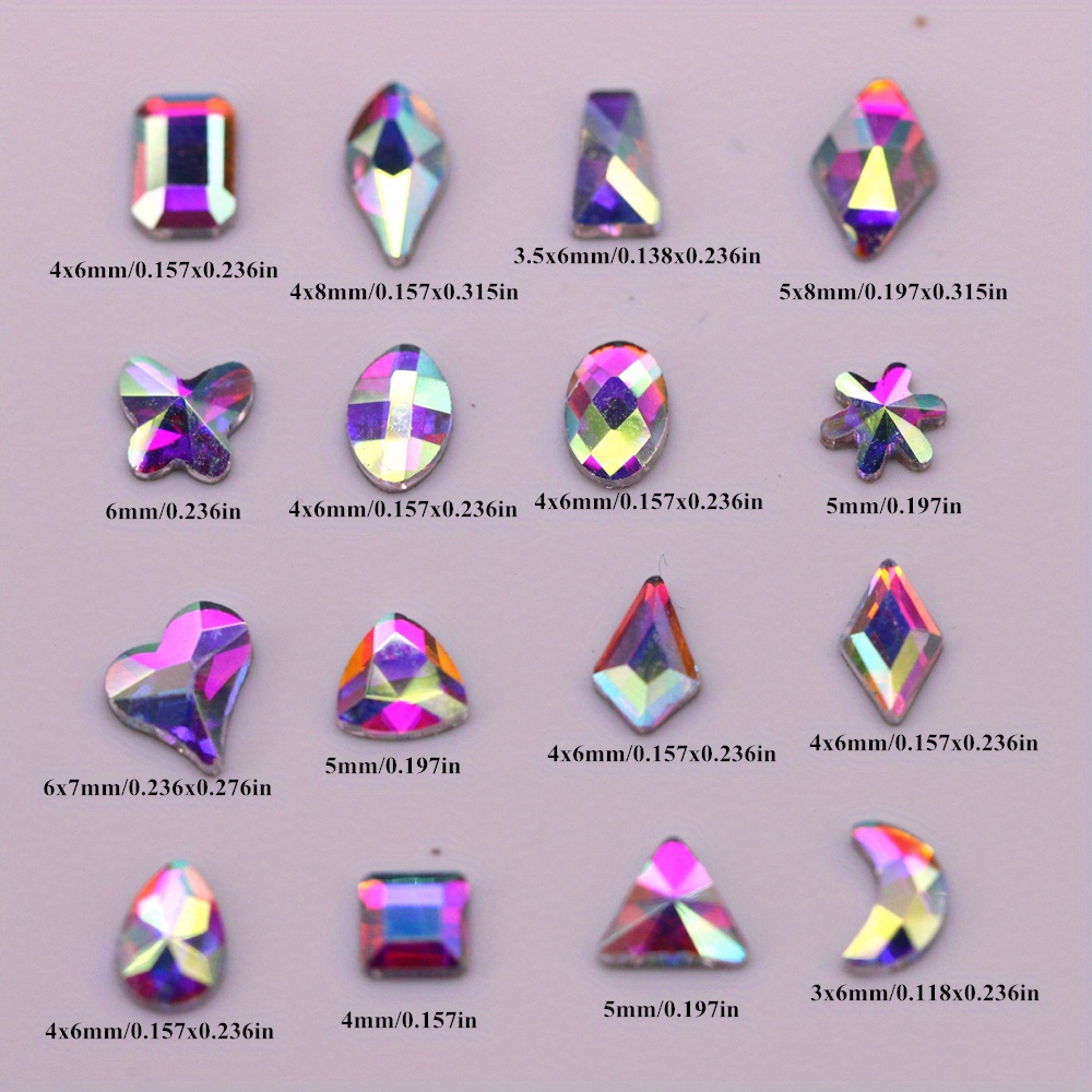 zhaomeidaxi 100Pcs/Set Popular FlatBack Crystals Mix Sizes Multi Shapes  Resin Crystal AB Rhinestones For Nail Art Craft 3D Decorations Flat Back Stones  Gems Set 