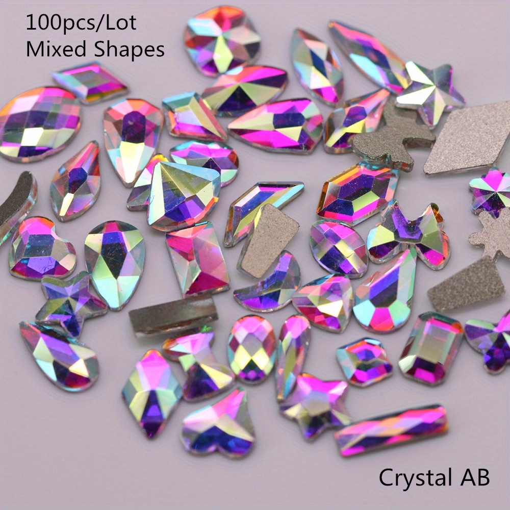 Mixed Shapes Crystal Ab Flat Back Nail Art Crystal - Temu