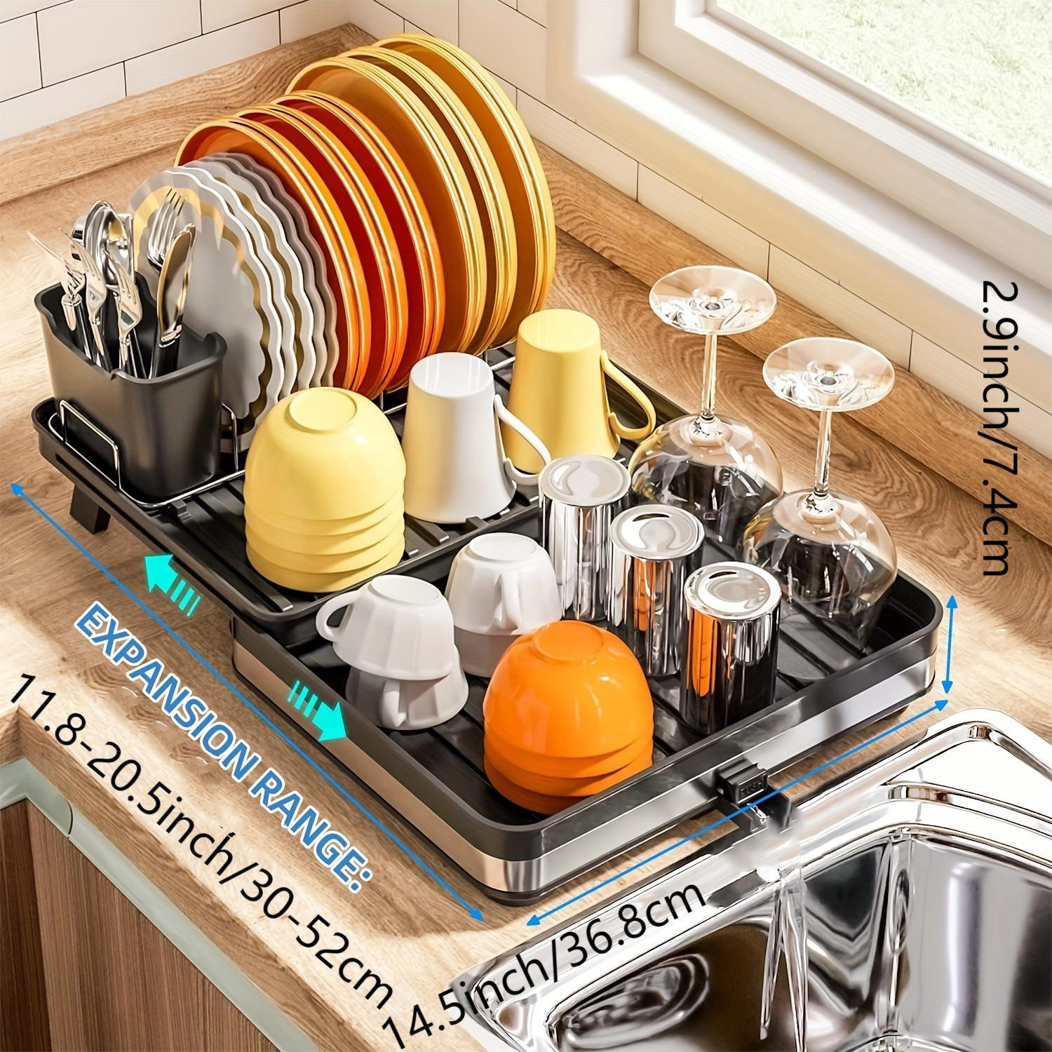  Dish Drying Rack - Small Dish Rack for Kitchen Counter with  Drainboard, Stainless Steel Dish Drainer with Utensil Holder Over Sink, in  Sink and on Countertop, Black