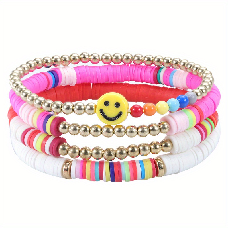 Women's Beaded Elastic Bracelet Color, Smile Bracelet Set Y2k