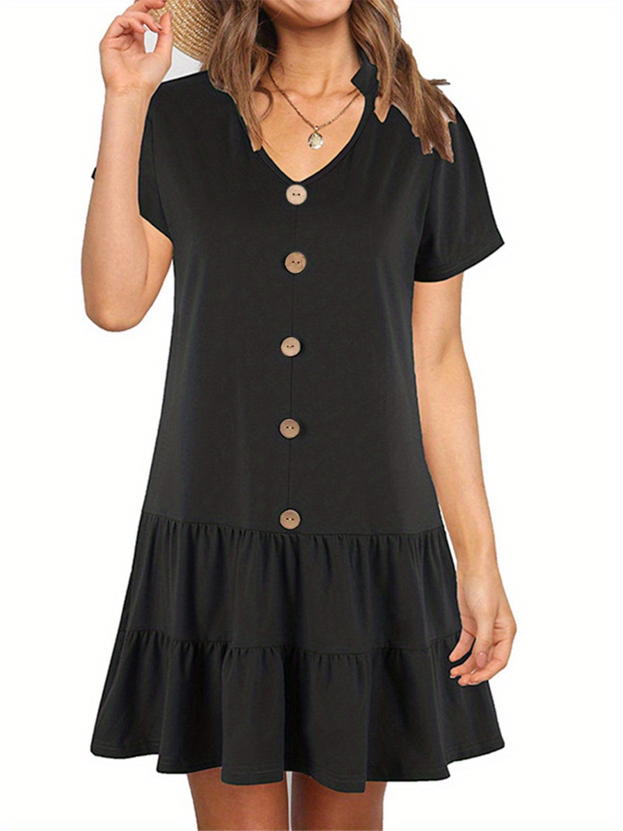 Solid Ruched Dress Casual V Neck Short Sleeve Mini Dress Temu