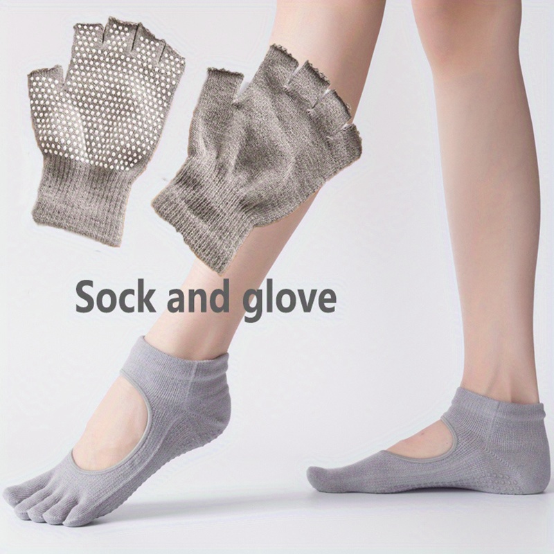 Chaussettes gants de yoga réglés antidérapants avec des points en