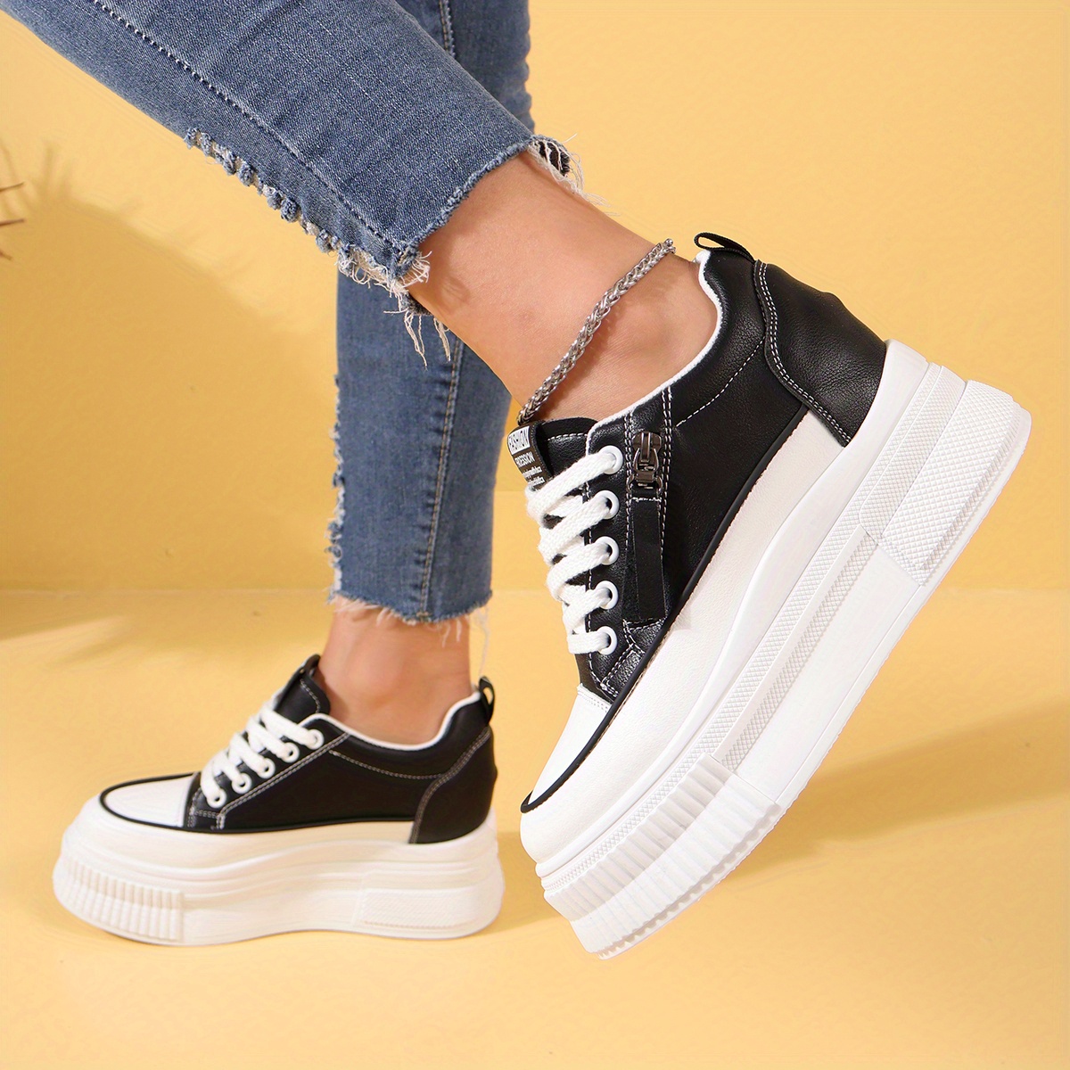 Women's Chunky Side Zip Platform Sneakers Non Slip Running Shoes