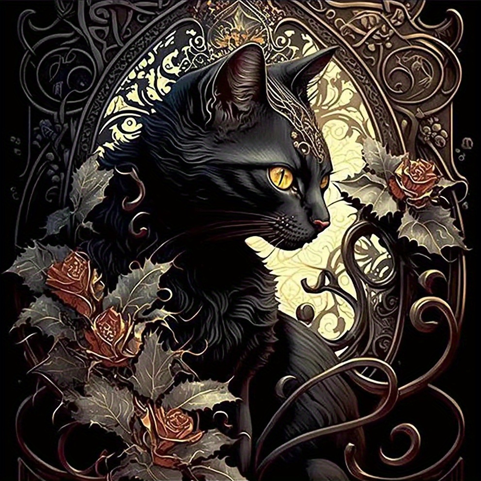 Black Cat Diamond Painting Beautiful Portrait Pet Embroidery House Wall  Displays