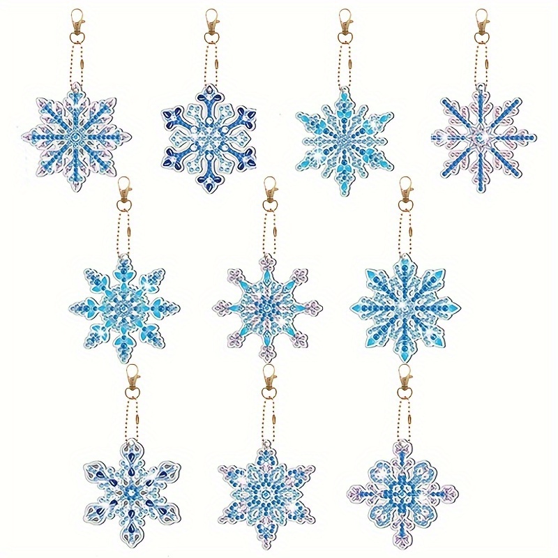 15 Pieces Winter Diamond Painting Keychain Snowflake Diamond
