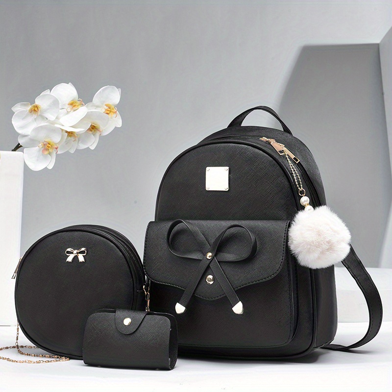 Trendy Bowknot Decor Bag Sets, Niche Minimalist Backpack With Purses &  Round Shoulder Bag, Women's Storage Bags - Temu