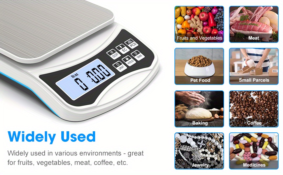 Báscula digital de cocina, báscula de alimentos para carne y hornear peso,  unidad gramo oz hasta 11 libras (1g-11.0 lbs), acero inoxidable plateado