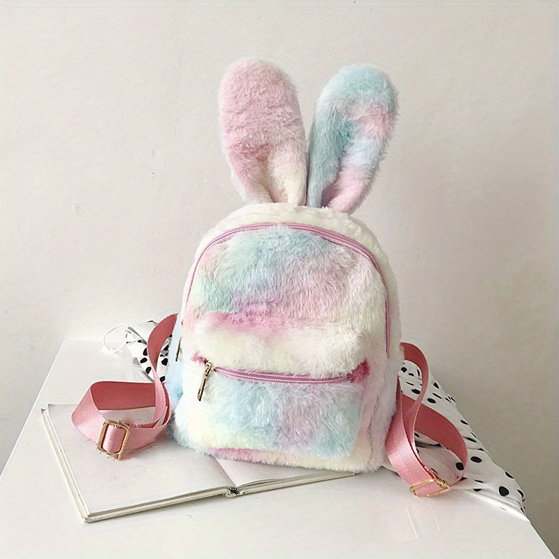 Women Girls Bunny Backpack Plush Mini Fluffy Rabbit Ear Backpack