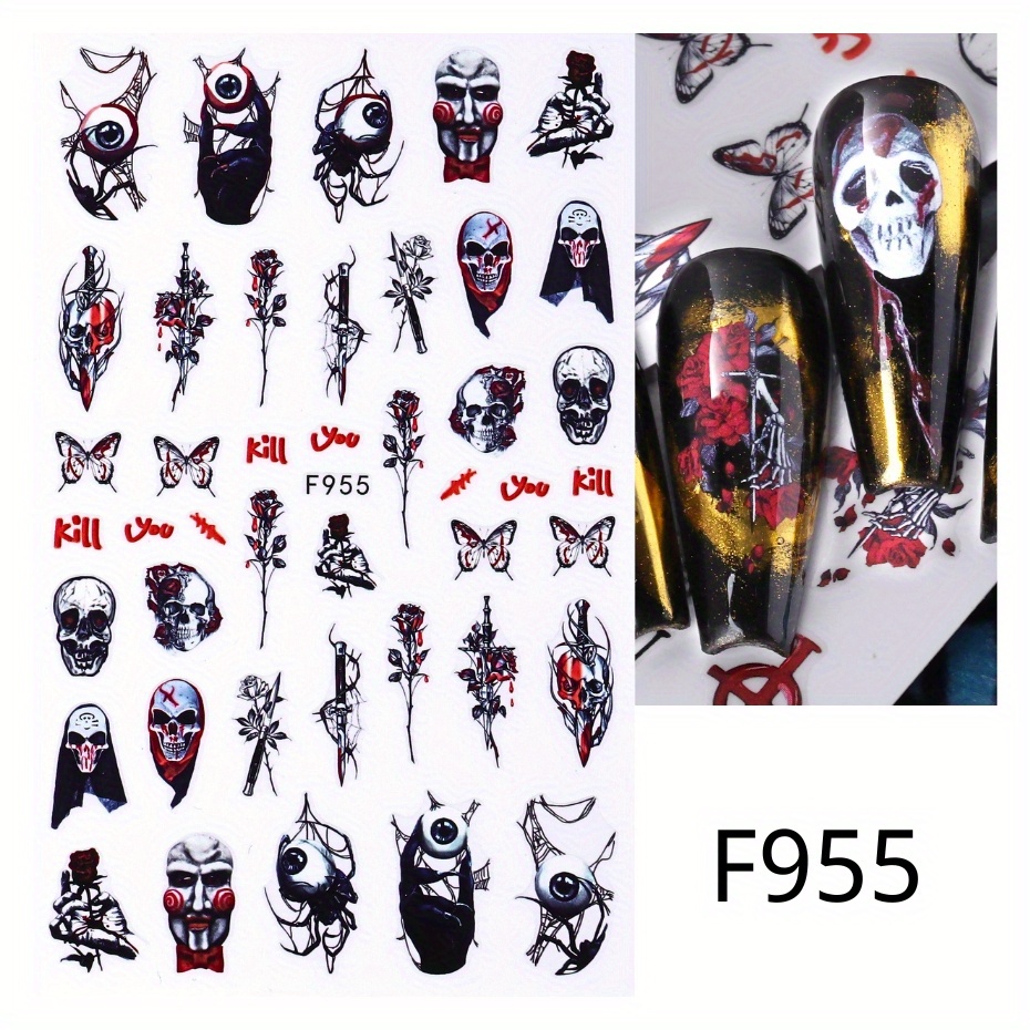 Devilish Halloween Nail Art Stickers Realistic Decals for Acrylic Nails