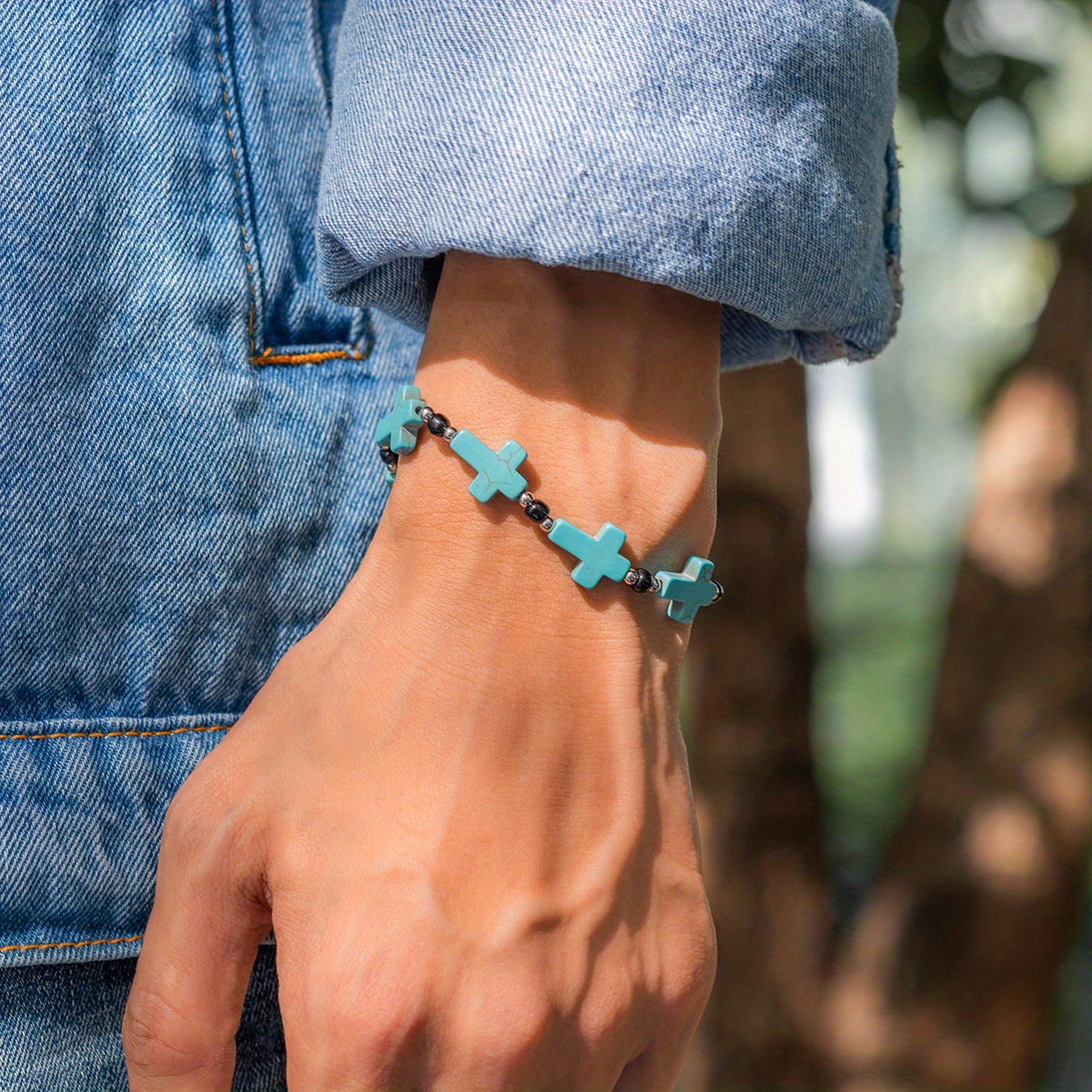 Turquoise Cross Beaded Bracelet