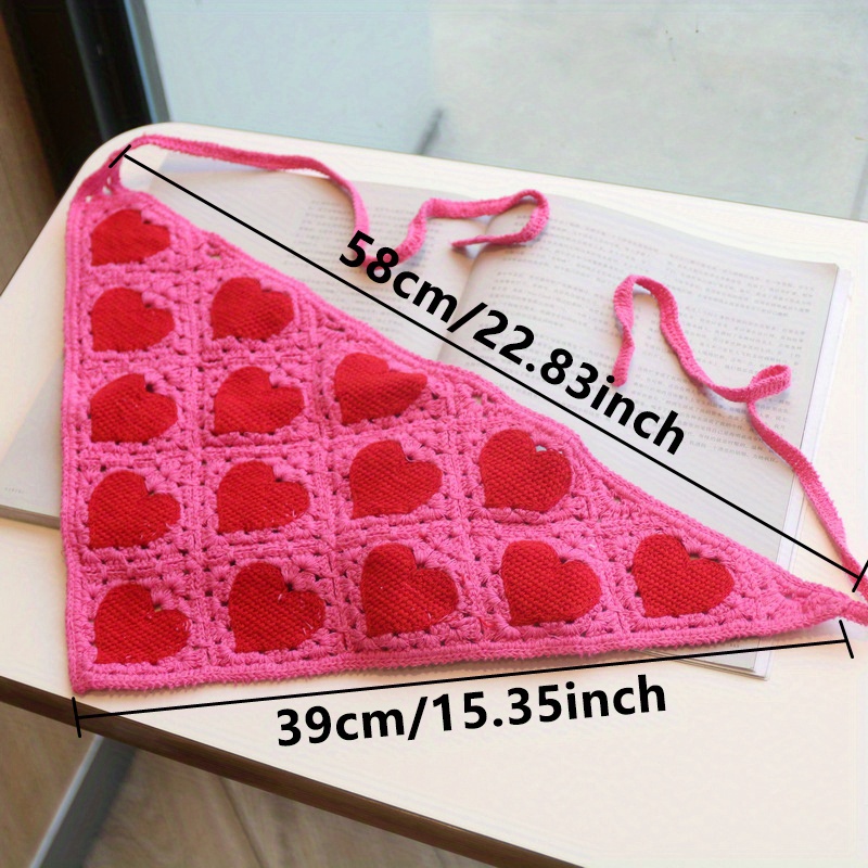 Y2k Red Heart Crochet Bandana Sweet Triangle Hair Scarf - Temu