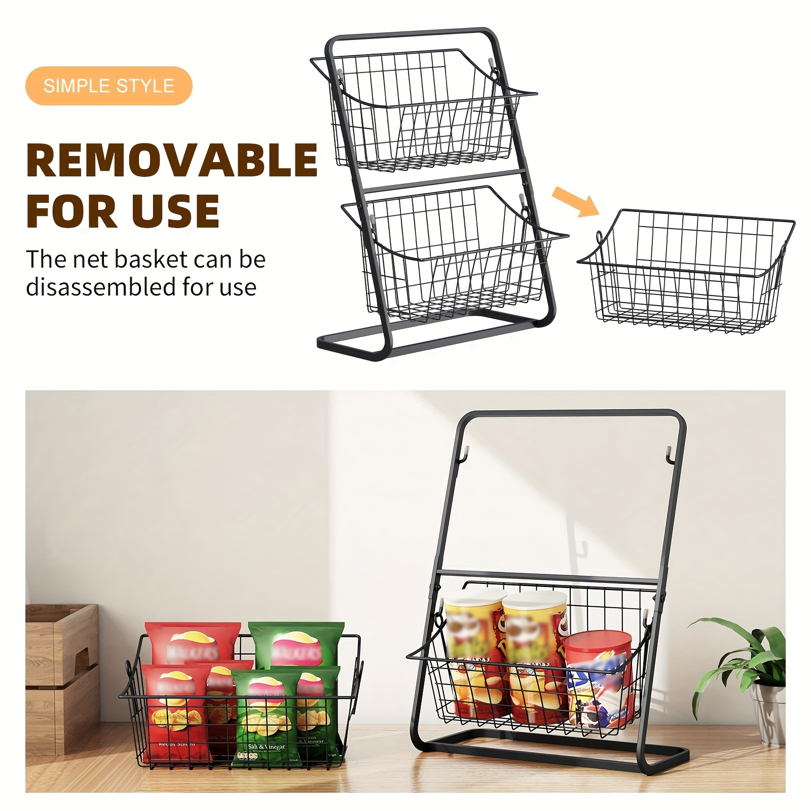 Fruit Basket Kitchen Countertop Black 2 Tier Metal Wire Temu