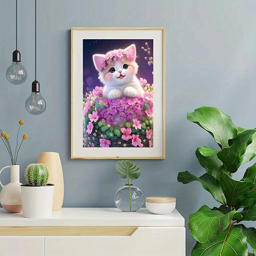 1pc 20*30cm/7.8inx11.8in Frameless DIY 5D Artificial Diamond Painting Set  Wreath Kitten Diamond Painting Full Drill Diamond Art Embroidery Cross Stitc