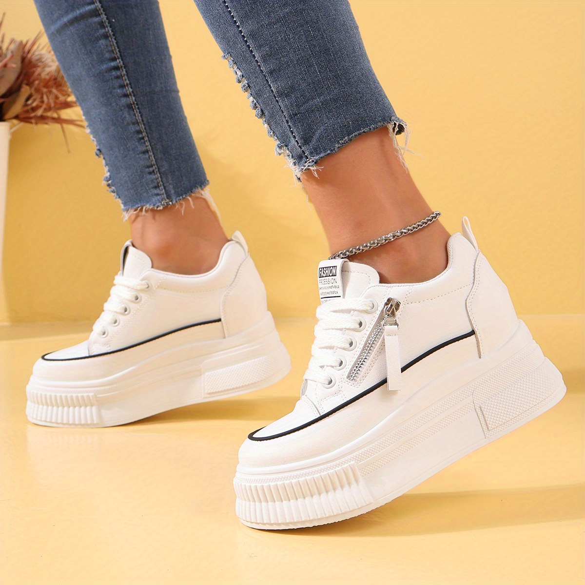 Women's Chunky Side Zip Platform Sneakers Non Slip Running Shoes