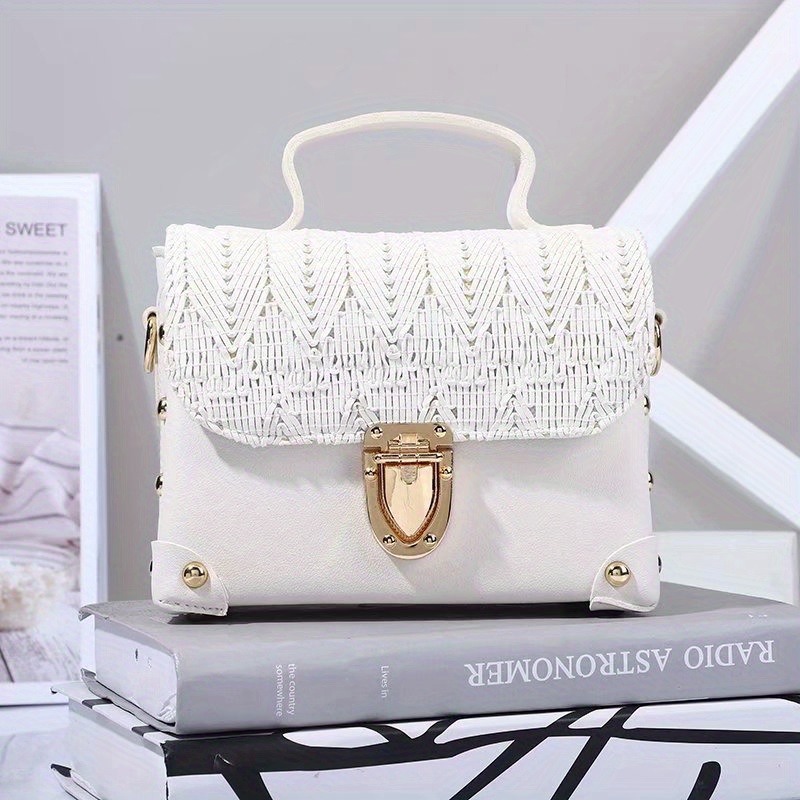 Mini Braided Detail Flap Square Bag Minimalist White