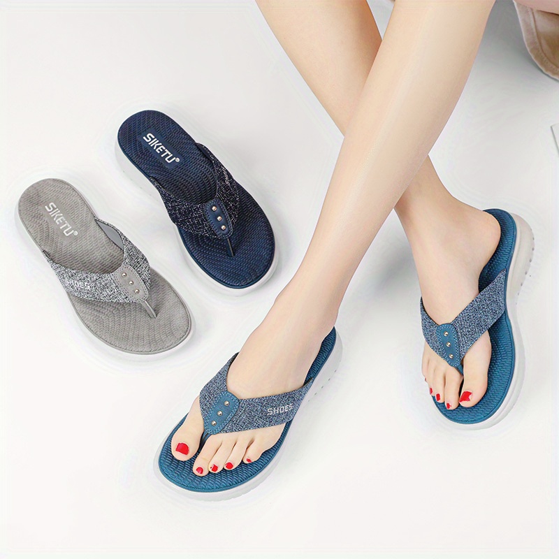 Women's Simple Wedge Flip Flops Casual Slip Soft Sole Shoes - Temu